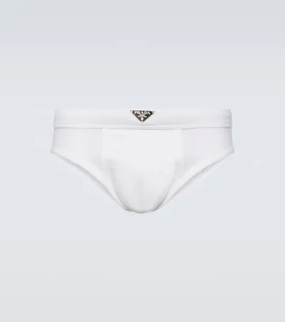 Prada Triangle Striped Cotton Briefs In White