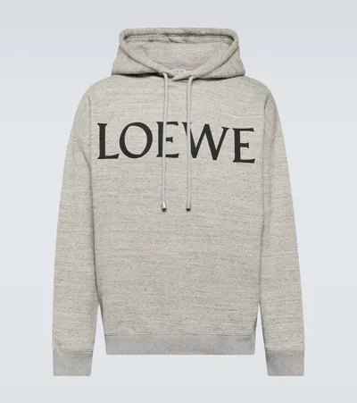 Loewe Logo Cotton Jersey Hoodie In Grey Melange