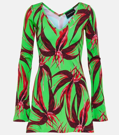 Louisa Ballou Printed Ribbed-knit Jersey Minidress In Green