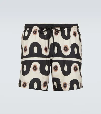 Commas Printed Swim Trunks In Black,beige