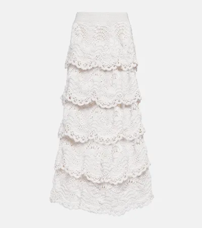 Oscar De La Renta Tiered Crocheted Cotton Midi Skirt In Ivory