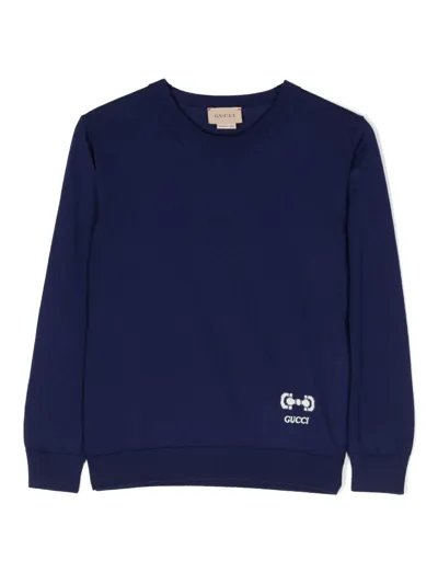 Gucci Kids' Logo-print Cotton Sweatshirt In Blue