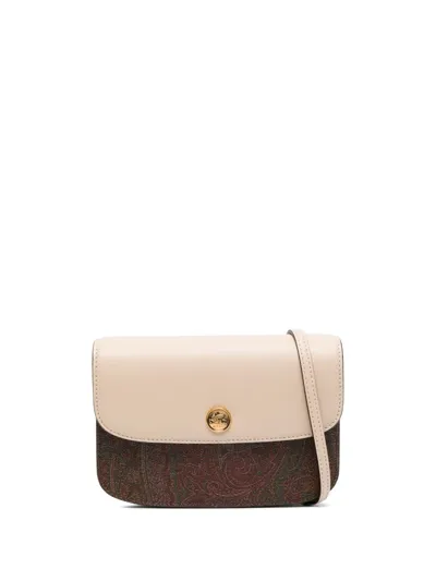 Etro Logo-plaque Paisley-print Shoulder Bag In Beige