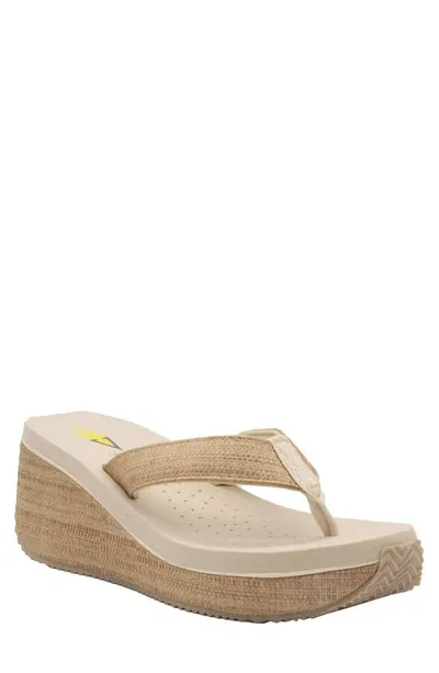 Volatile Bahama Platform Wedge Flip Flop In Beige