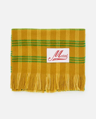 Marni Checkered Wool Scarf In Green