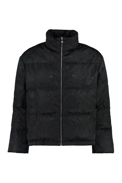 Versace Full Zip Down Jacket In Black