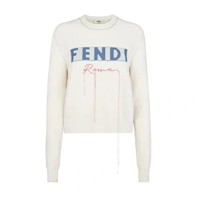 Fendi Logo Detailed Crewneck Jumper In Cream