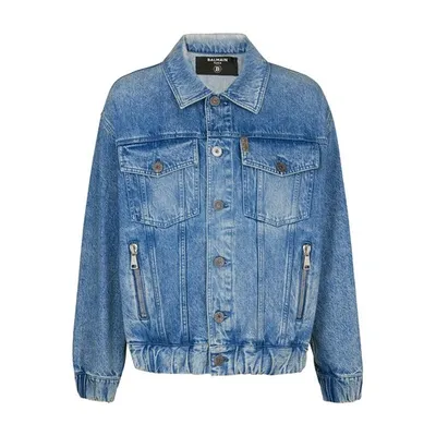 Balmain 70s Logo-patch Denim Jacket In Blue