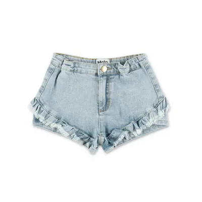 Molo Girls Stone Bleached Kids Agnetha Frilled Denim Shorts 4-14 Years In Blue