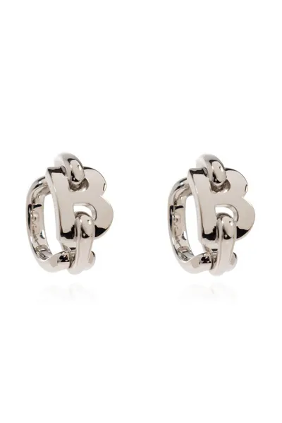 Balenciaga B Logo Earrings In Silver