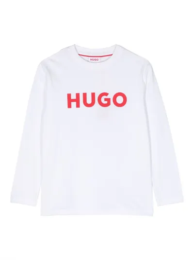 Hugo Kids' Logo-print Long-sleeve T-shirt In White