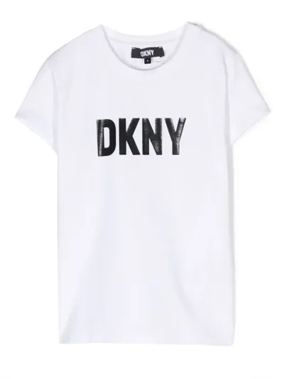 Dkny Kids' Logo-print Organic Cotton T-shirt In White