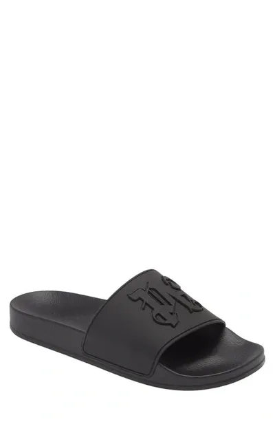 Palm Angels Monogram Pool Slide In Black Black