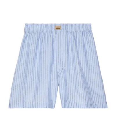 Gucci Striped Cotton Boxer Shorts In Light Blue