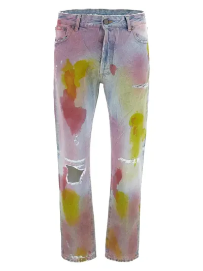 Palm Angels Loose Wash Tie Dye Denim Pants In Blue