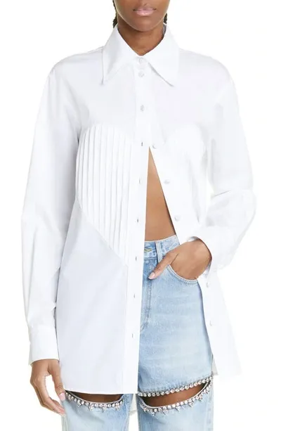 Area Button-front Tuxedo Shirt With Pleated Heart Bib In White