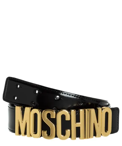 Moschino Men's Logo Buckle Leather Belt In Black Multi