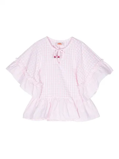 Sundek Babies' Check-pattern Ruffled Blouse In Pink