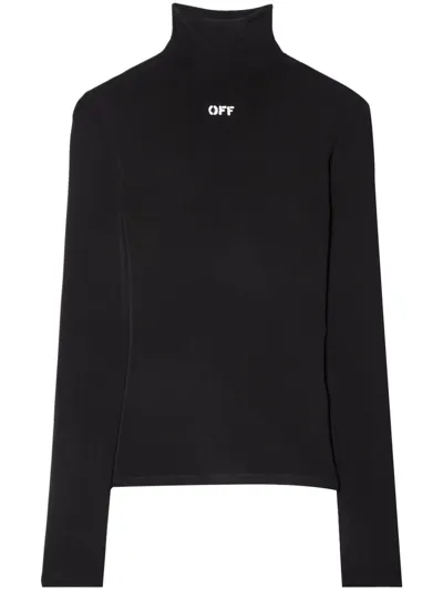 Off-white Logo-print Long-sleeve Top In Black/white