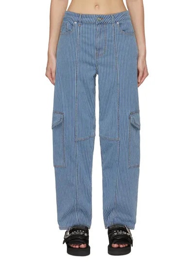 Ganni Light Stripe Denim Cargo Pants In Blue