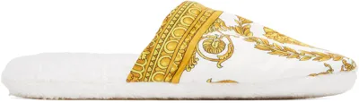 Versace White Baroque Slippers In Z7010 Bianco-oro