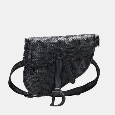 Pre-owned Dior Black Ultra Matte Woven Saddle