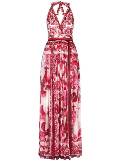 Dolce & Gabbana Majolica-print Halterneck Maxi Dress In Multicolor