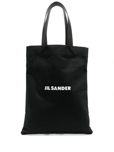 Jil Sander Book Tote Canvas Shopping Bag In Black