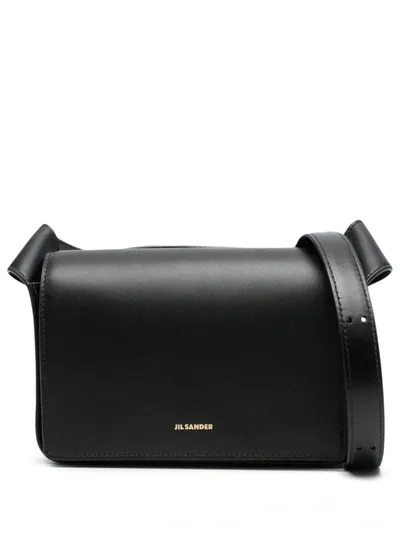 Jil Sander Logo-lettering Leather Crossbody Bag In Black