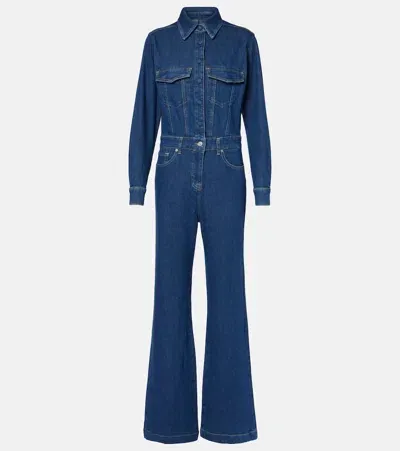 7 For All Mankind Flared Denim Jumpsuit In Blue