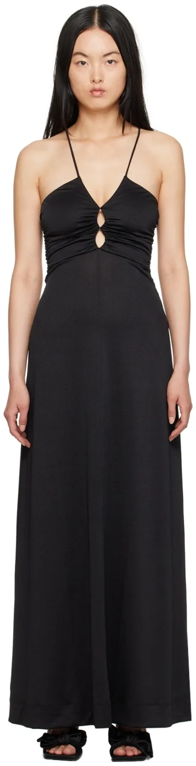 Ganni Crepe Jersey Maxi Dress In Black