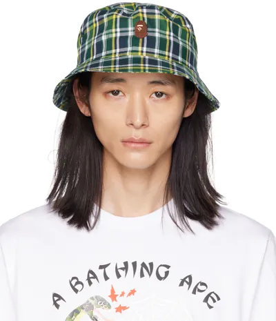 Bape Green Check Bucket Hat