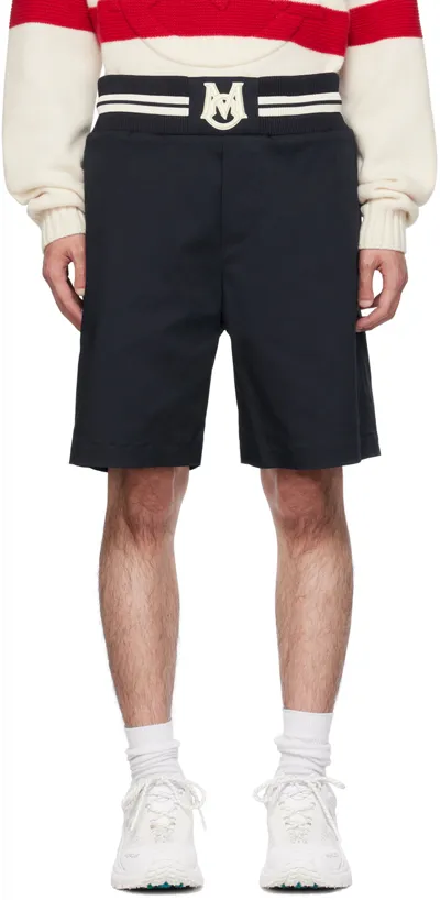 Moncler Navy Embroidered Shorts In 781 Blue