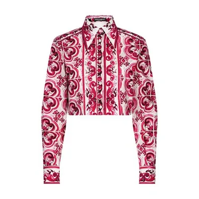 Dolce & Gabbana Maiolica-print Cropped Shirt In Tris Maioliche Fuxia