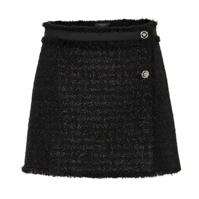 Versace Lurex Tweed Mini Skirt In Black