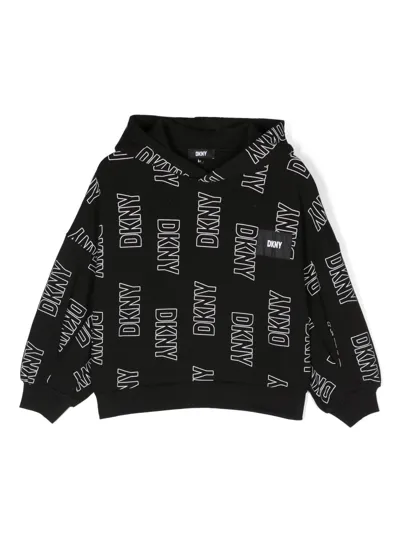 Dkny Kids' Logo-print Cotton Hoodie In Black