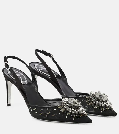 René Caovilla Crystal-embellished Slingback Pumps In Metallic