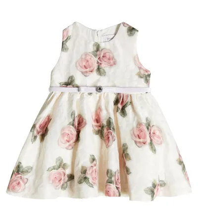 Monnalisa Baby Floral Brocade Dress In White