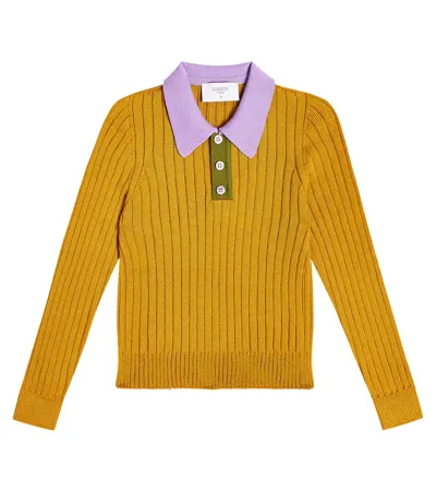 Paade Mode Kids' Ribbed-knit Wool-blend Polo Top In Yellow