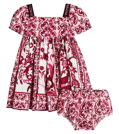 Dolce & Gabbana Babies' Abito Midi In Popeline Stampa Maiolica In Multicolor