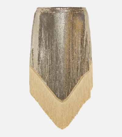 Rabanne Metallic Mesh Fringed Mini Skirt In Light Gold