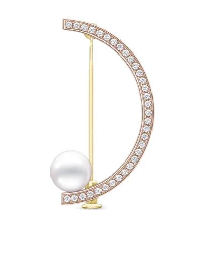 Tasaki 18kt Yellow And Rose Gold Collection Line Kinetic Diamond And Pearl Brooch