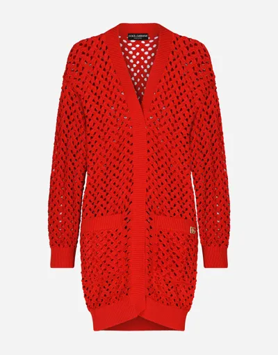 Dolce & Gabbana Open-knit Cotton Cardigan In Red