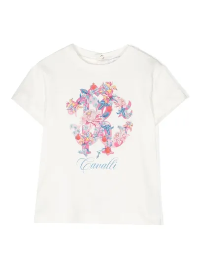 Roberto Cavalli Junior Babies' Monogram-print Cotton T-shirt In White