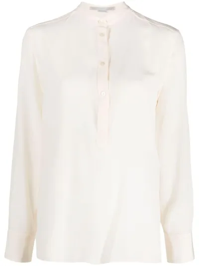 Stella Mccartney Band-collar Silk Blouse In Neutrals