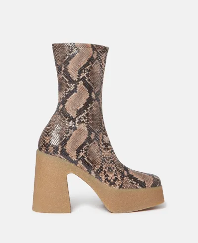 Stella Mccartney Skyla Alter Python Chunky Platform Ankle Boots In Coffee