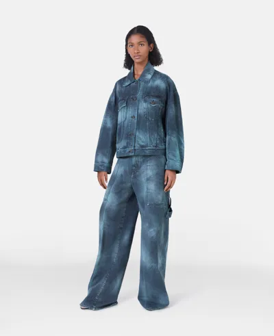 Stella Mccartney Tie-dye Workwear Wide Leg Jeans In Aquamarine