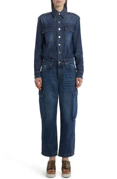 Stella Mccartney Aio Dark Blue Vintage Denim Cargo Jumpsuit