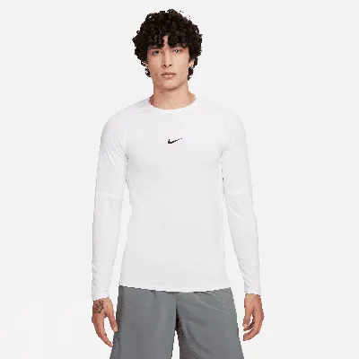 Nike Swim Long Sleeved Solid Color Dri-fit T-shirt With Contrasti In White