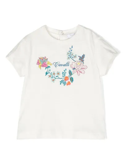 Roberto Cavalli Junior Babies' Floral-embroidery Cotton T-shirt In White